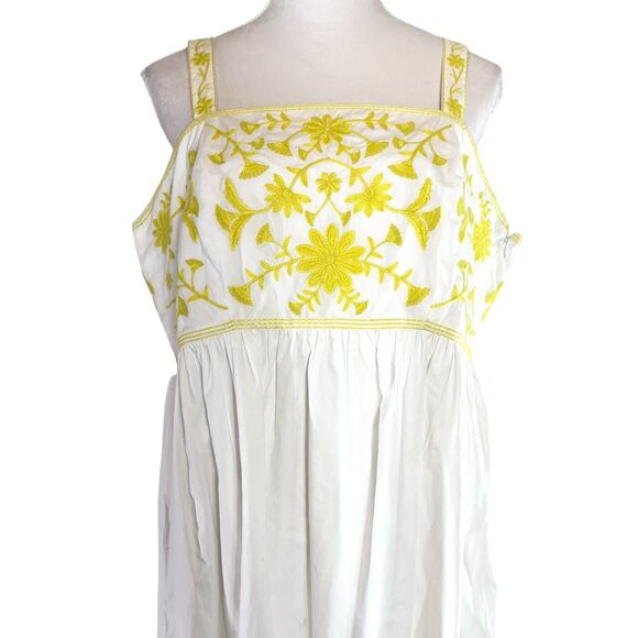 Ann Mashburn Embroidered Tiered Midi Dress XL White Yellow Cottage Tea Party NWT - Picture 3 of 12